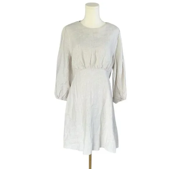 Banana Republic Linen Open Back Balloon Sleeve Mini 2024Dress Oatmeal Size 12 Banana Republic Linen Open Back Balloon Sleeve Mini 2024Dress Oatmeal Size 12